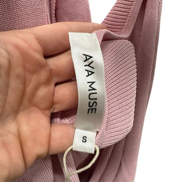 New Aya Muse Edo Halterneck Draped Maxi Dress S Light Pink - Picture 8 of 10
